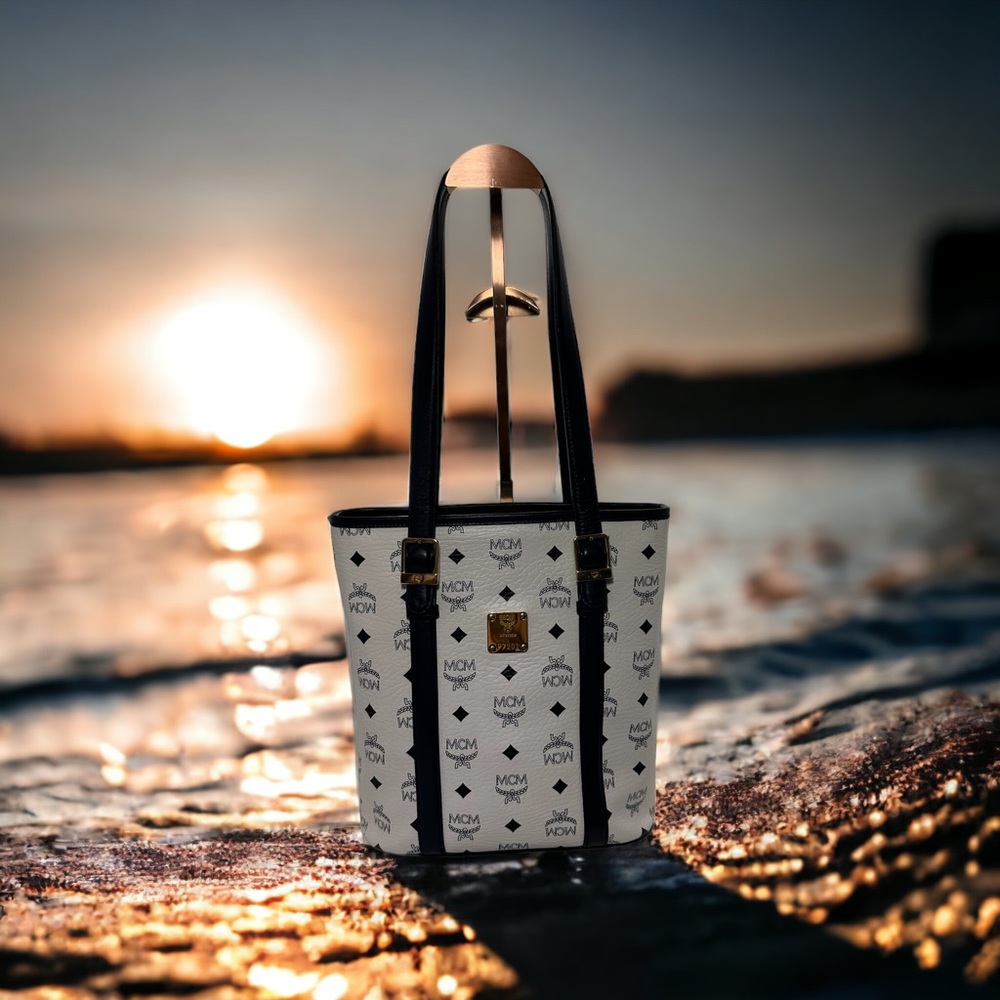 Authenticated Used MCM Navy and white tote